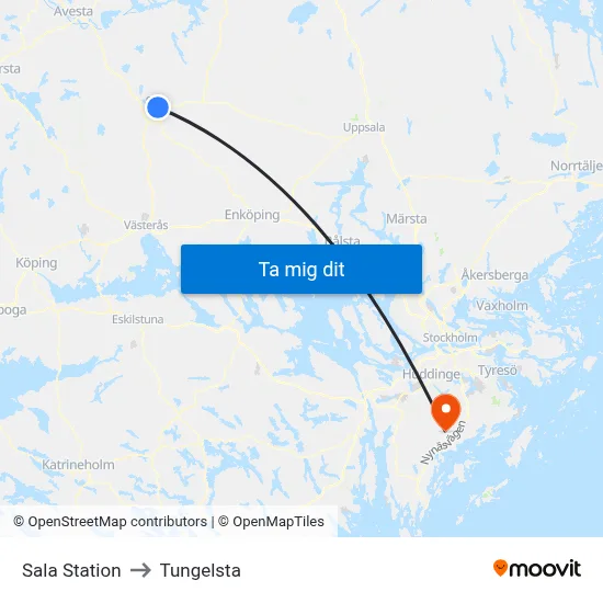Sala Station to Tungelsta map