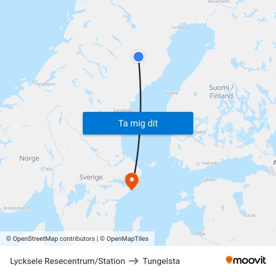 Lycksele Resecentrum/Station to Tungelsta map