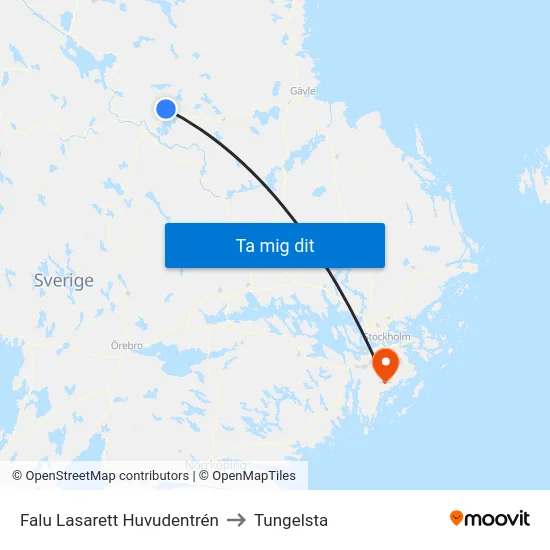 Falu Lasarett Huvudentrén to Tungelsta map