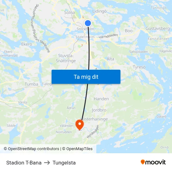 Stadion T-Bana to Tungelsta map