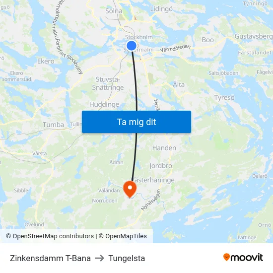Zinkensdamm T-Bana to Tungelsta map