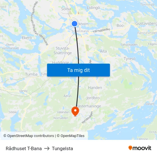 Rådhuset T-Bana to Tungelsta map