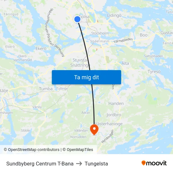 Sundbyberg Centrum T-Bana to Tungelsta map