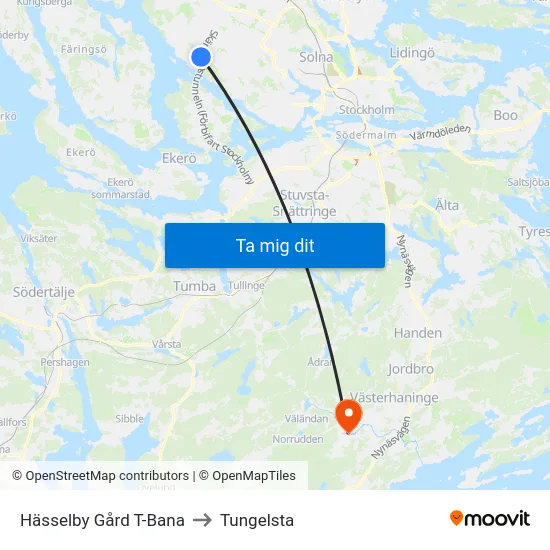 Hässelby Gård T-Bana to Tungelsta map