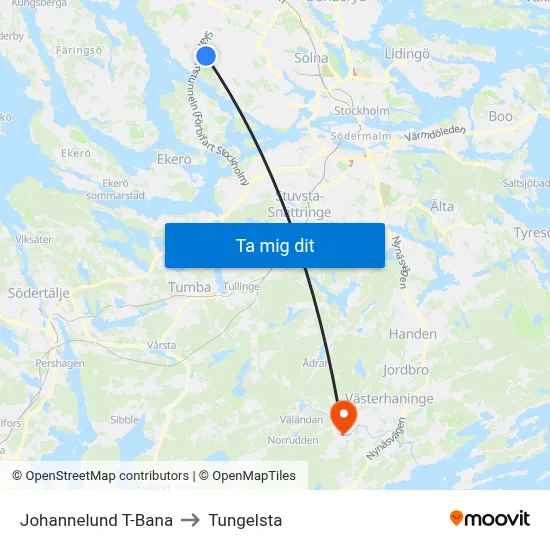 Johannelund T-Bana to Tungelsta map