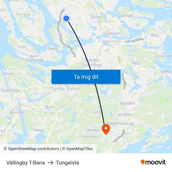 Vällingby T-Bana to Tungelsta map