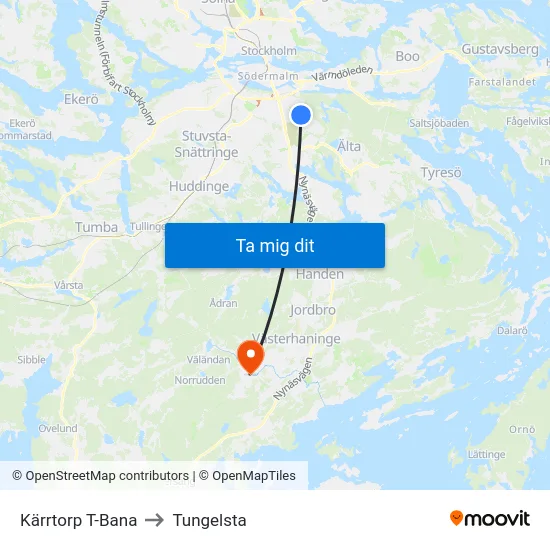 Kärrtorp T-Bana to Tungelsta map
