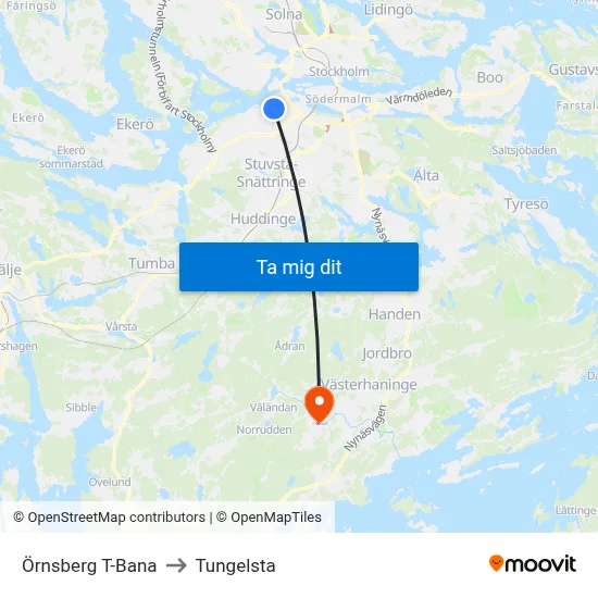 Örnsberg T-Bana to Tungelsta map