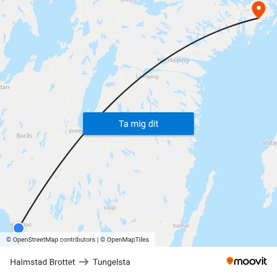Halmstad Brottet to Tungelsta map