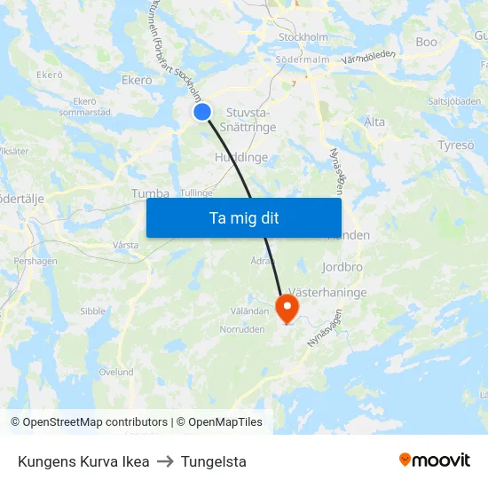 Kungens Kurva Ikea to Tungelsta map