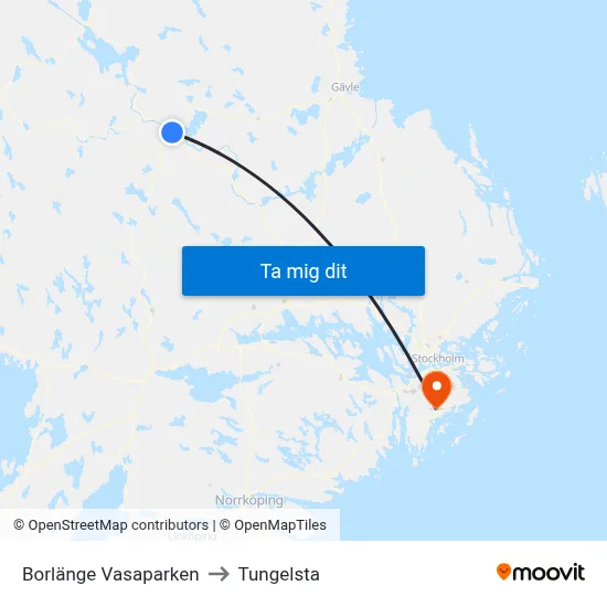 Borlänge Vasaparken to Tungelsta map