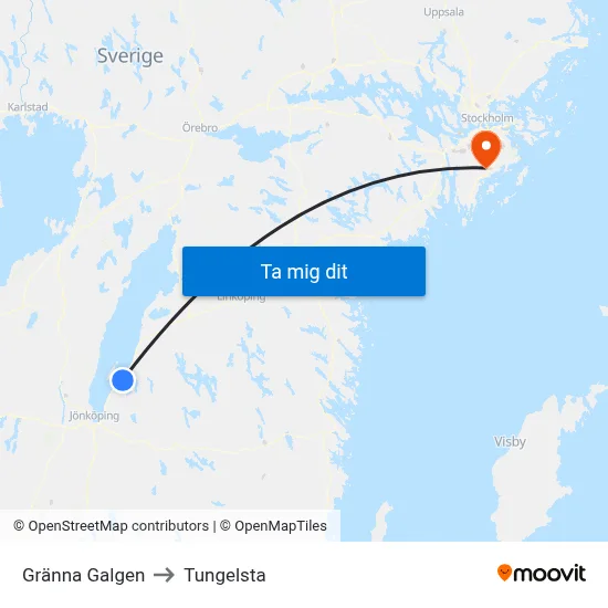 Gränna Galgen to Tungelsta map