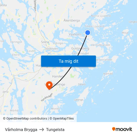 Vårholma Brygga to Tungelsta map