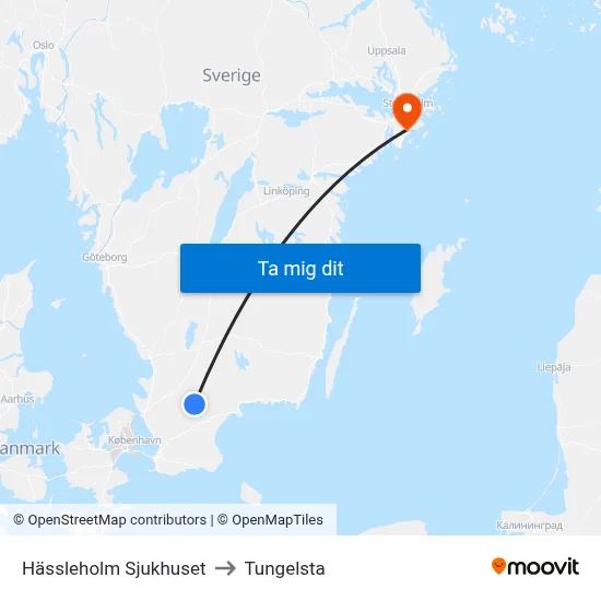 Hässleholm Sjukhuset to Tungelsta map