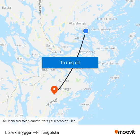Lervik Brygga to Tungelsta map