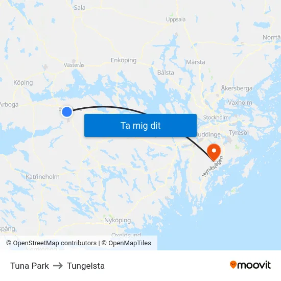 Tuna Park to Tungelsta map