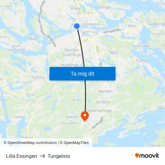 Lilla Essingen to Tungelsta map
