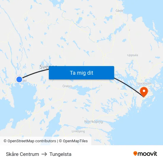 Skåre Centrum to Tungelsta map