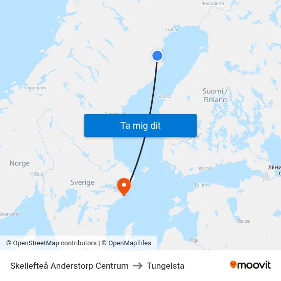 Skellefteå Anderstorp Centrum to Tungelsta map