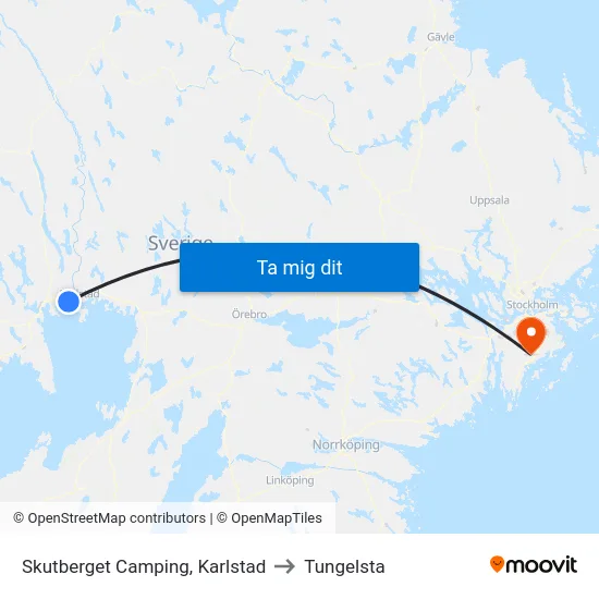 Skutberget Camping, Karlstad to Tungelsta map