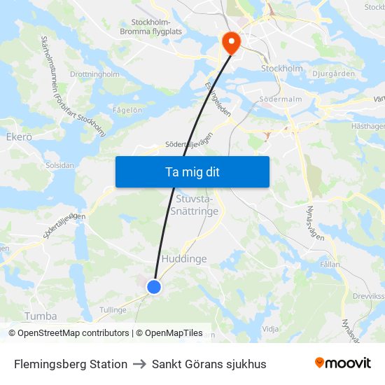 Flemingsberg Station to Sankt Görans sjukhus map