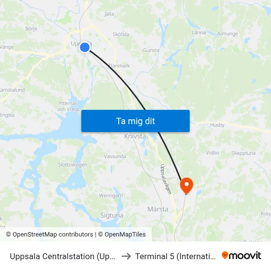 Uppsala Centralstation (Uppsala) to Terminal 5 (International) map