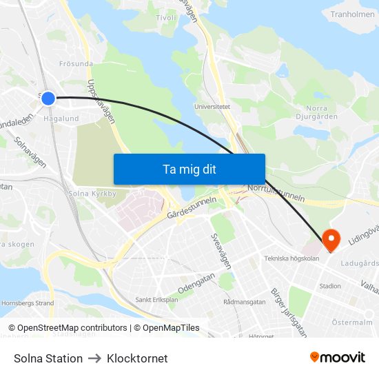 Solna Station to Klocktornet map