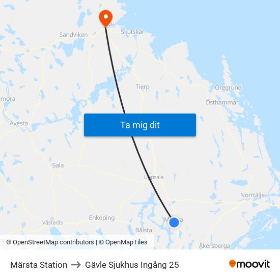 Märsta Station to Gävle Sjukhus Ingång 25 map