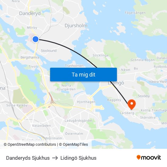 Danderyds Sjukhus to Lidingö Sjukhus map