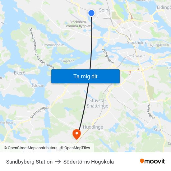 Sundbyberg Station to Södertörns Högskola map