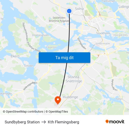 Sundbyberg Station to Kth Flemingsberg map