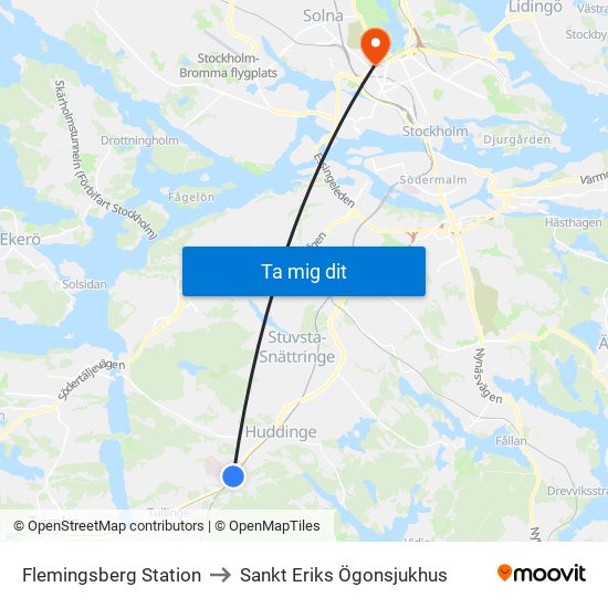 Flemingsberg Station to Sankt Eriks Ögonsjukhus map