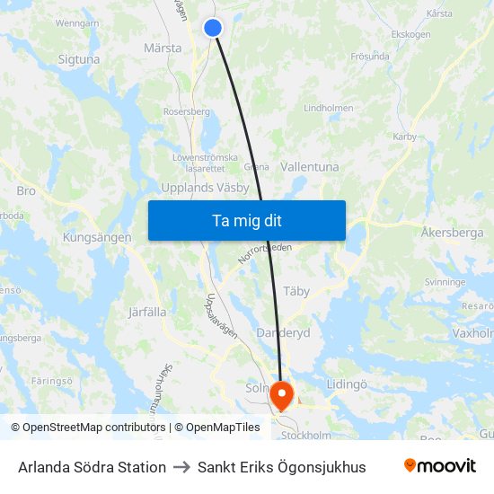 Arlanda Södra Station to Sankt Eriks Ögonsjukhus map