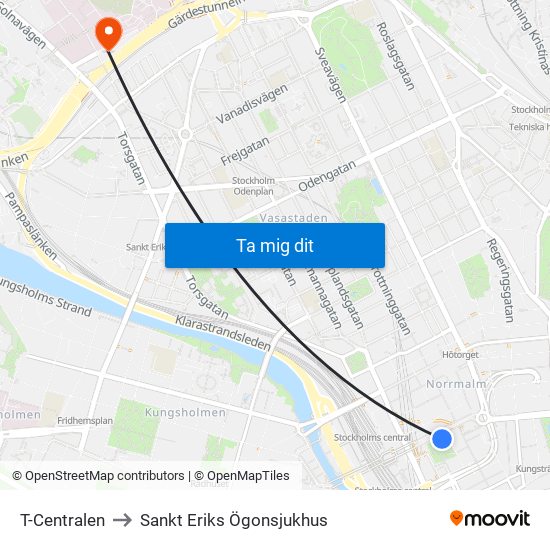T-Centralen to Sankt Eriks Ögonsjukhus map