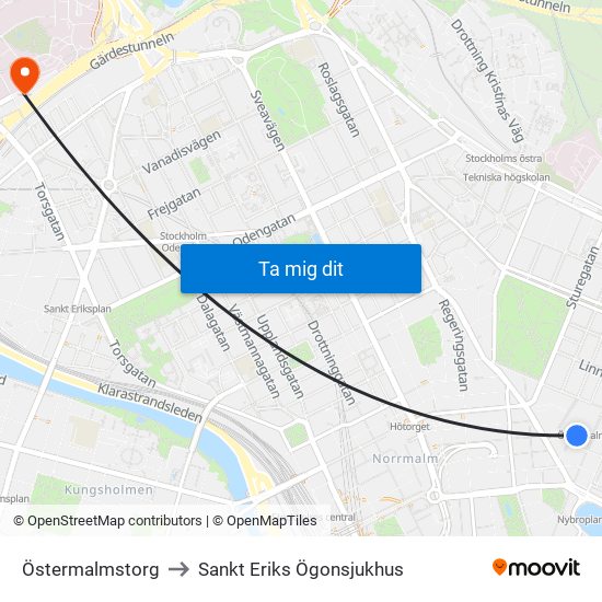 Östermalmstorg to Sankt Eriks Ögonsjukhus map