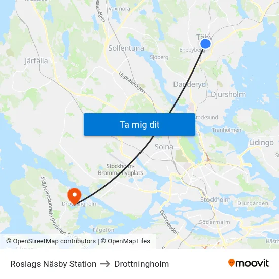 Roslags Näsby Station to Drottningholm map
