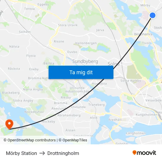 Mörby Station to Drottningholm map
