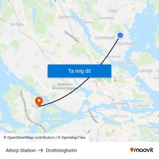 Altorp Station to Drottningholm map