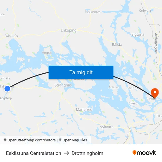 Eskilstuna Centralstation to Drottningholm map