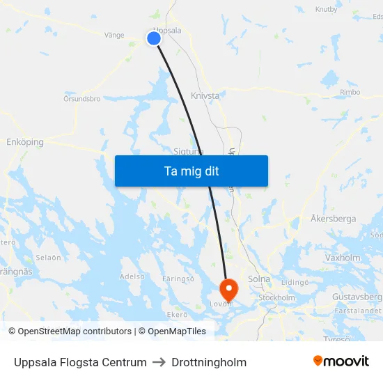 Uppsala Flogsta Centrum to Drottningholm map