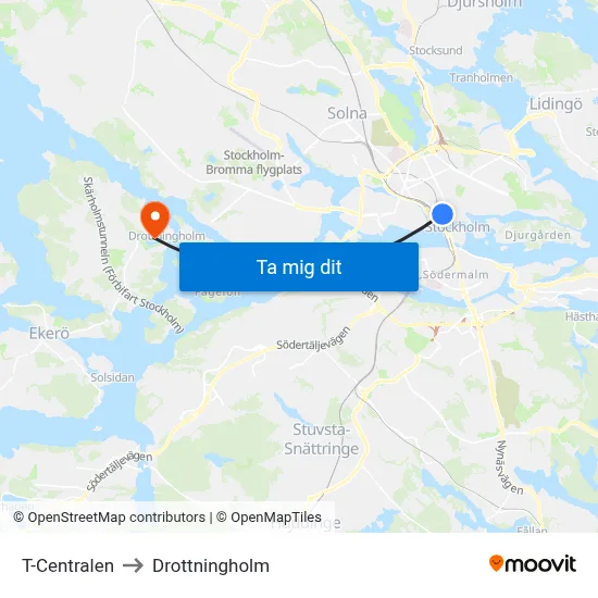 T-Centralen to Drottningholm map