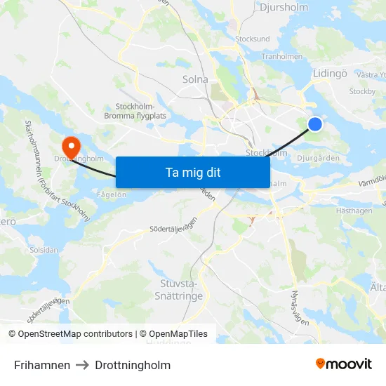 Frihamnen to Drottningholm map
