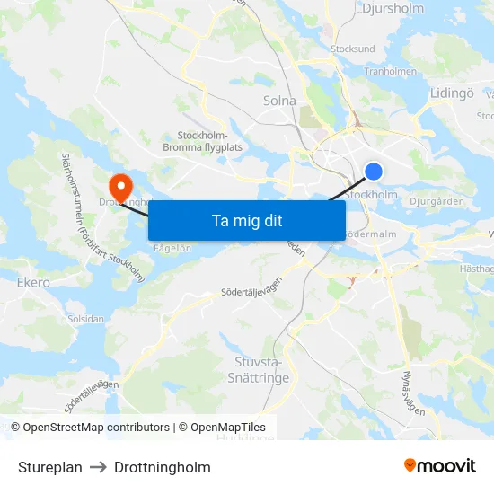 Stureplan to Drottningholm map