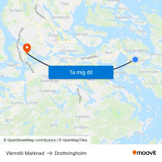 Värmdö Marknad to Drottningholm map