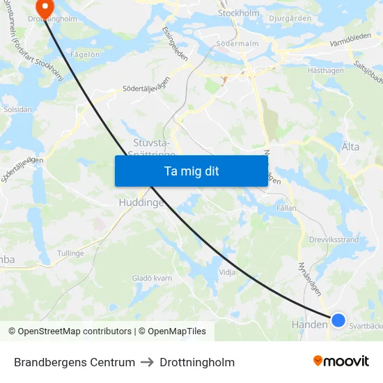 Brandbergens Centrum to Drottningholm map