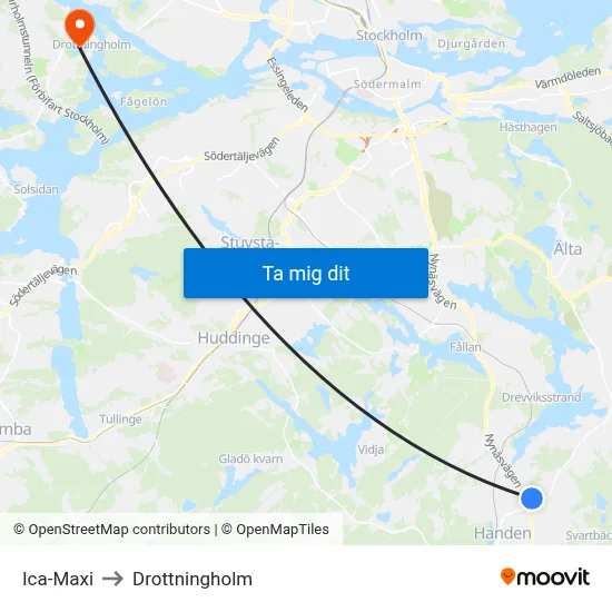 Ica-Maxi to Drottningholm map