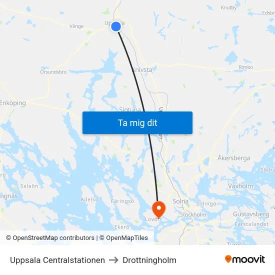 Uppsala Centralstationen to Drottningholm map