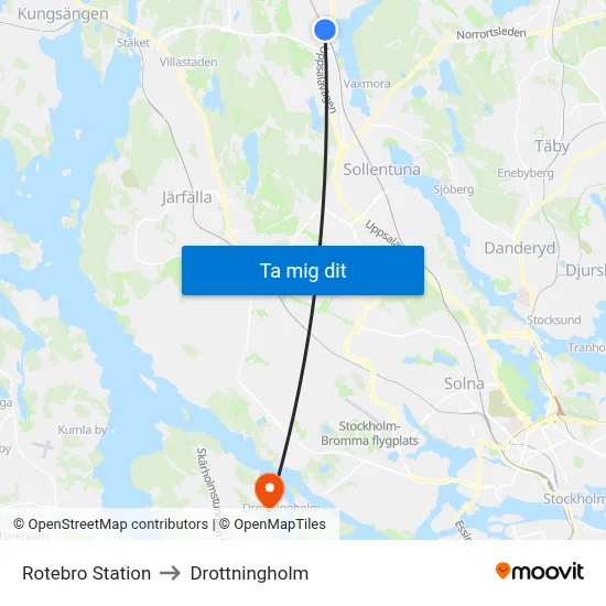 Rotebro Station to Drottningholm map