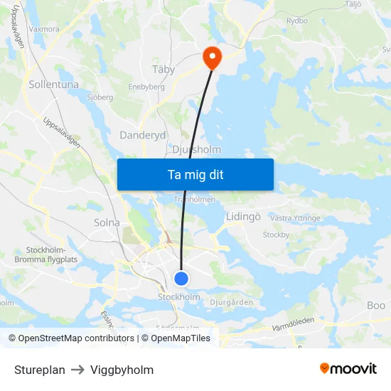 Stureplan to Viggbyholm map