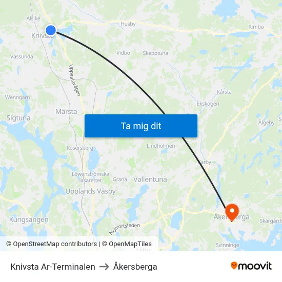 Knivsta Ar-Terminalen to Åkersberga map